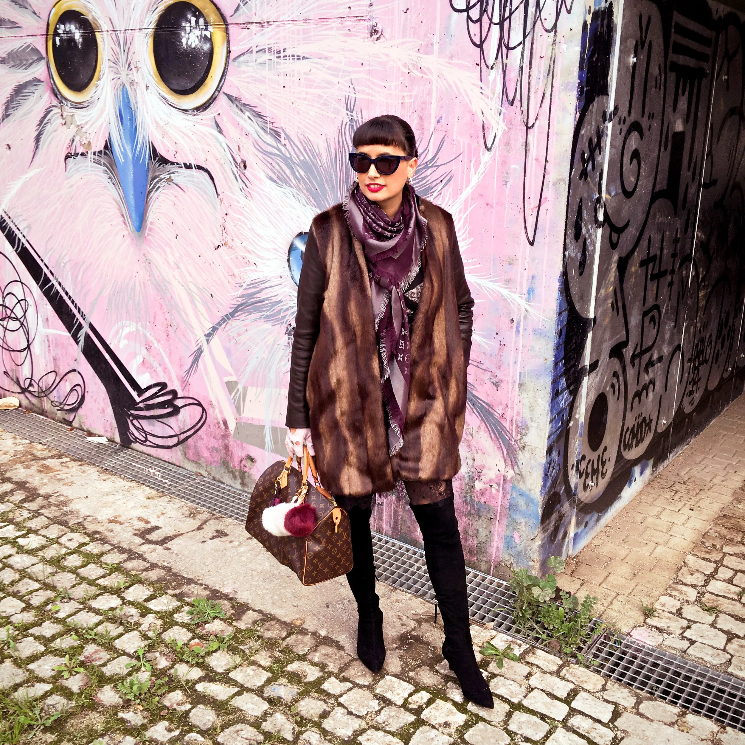 Brown Fur Jacket and Lace
