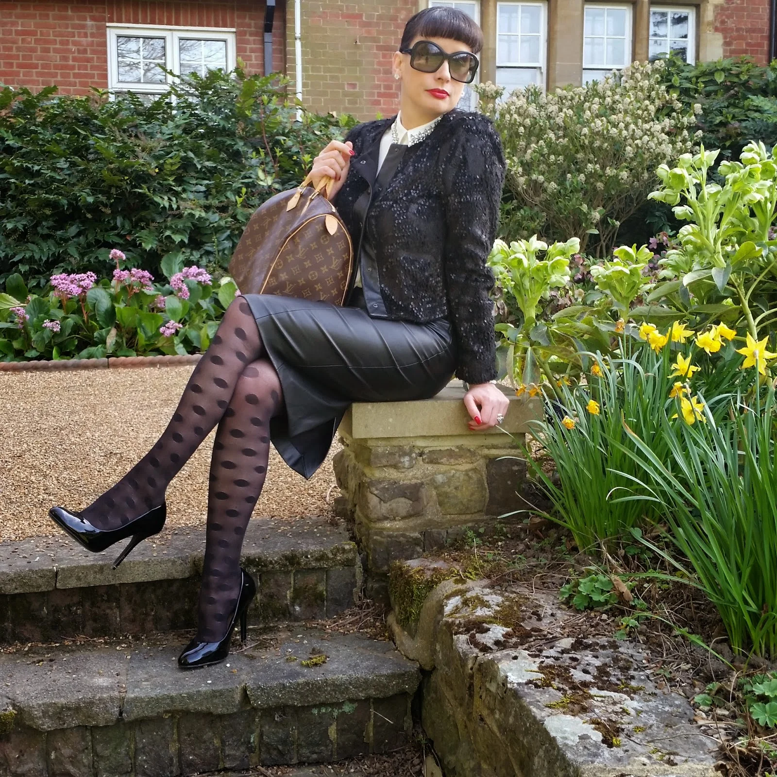 Leather Skirt and Silk Blouse