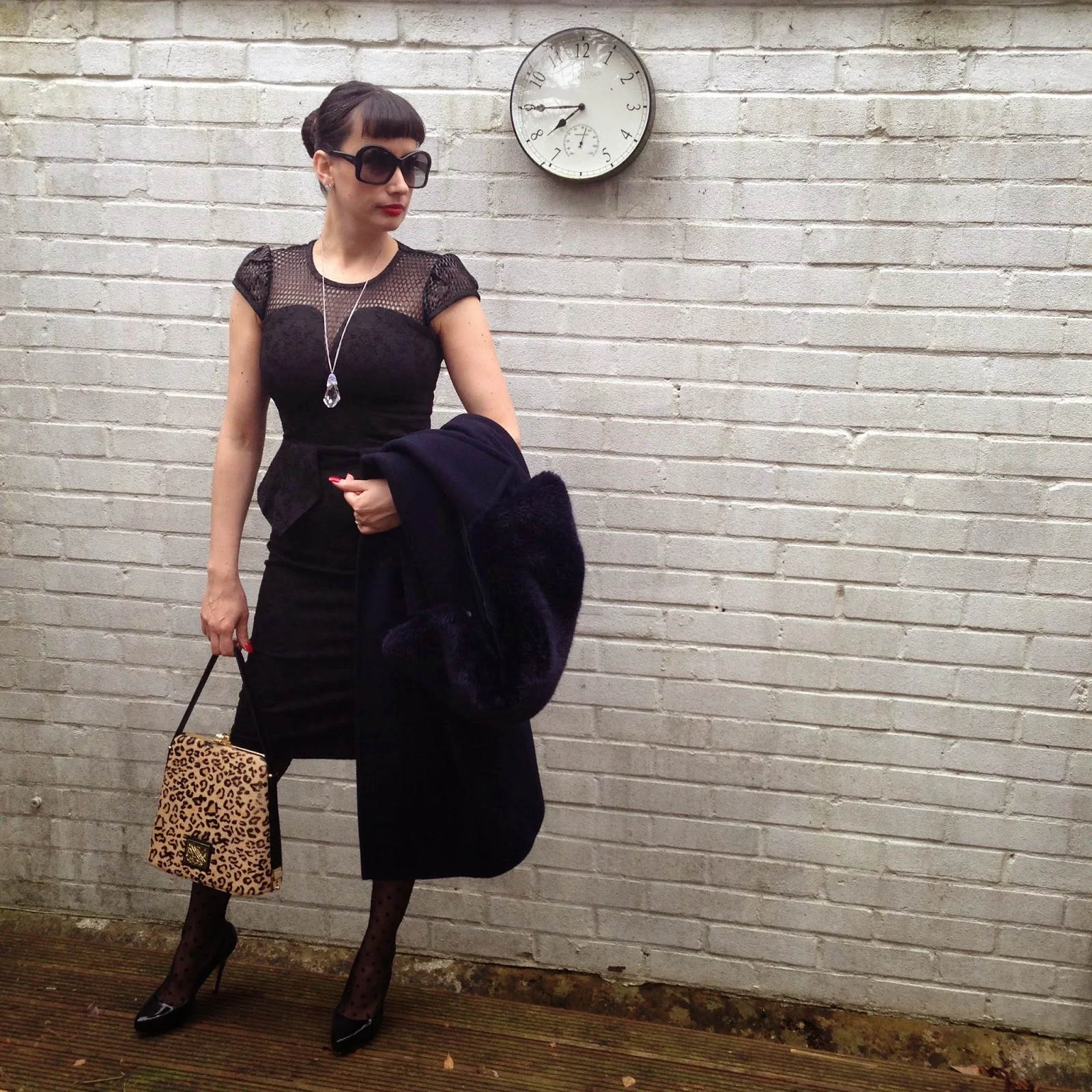 Faux Fur and Black Dress