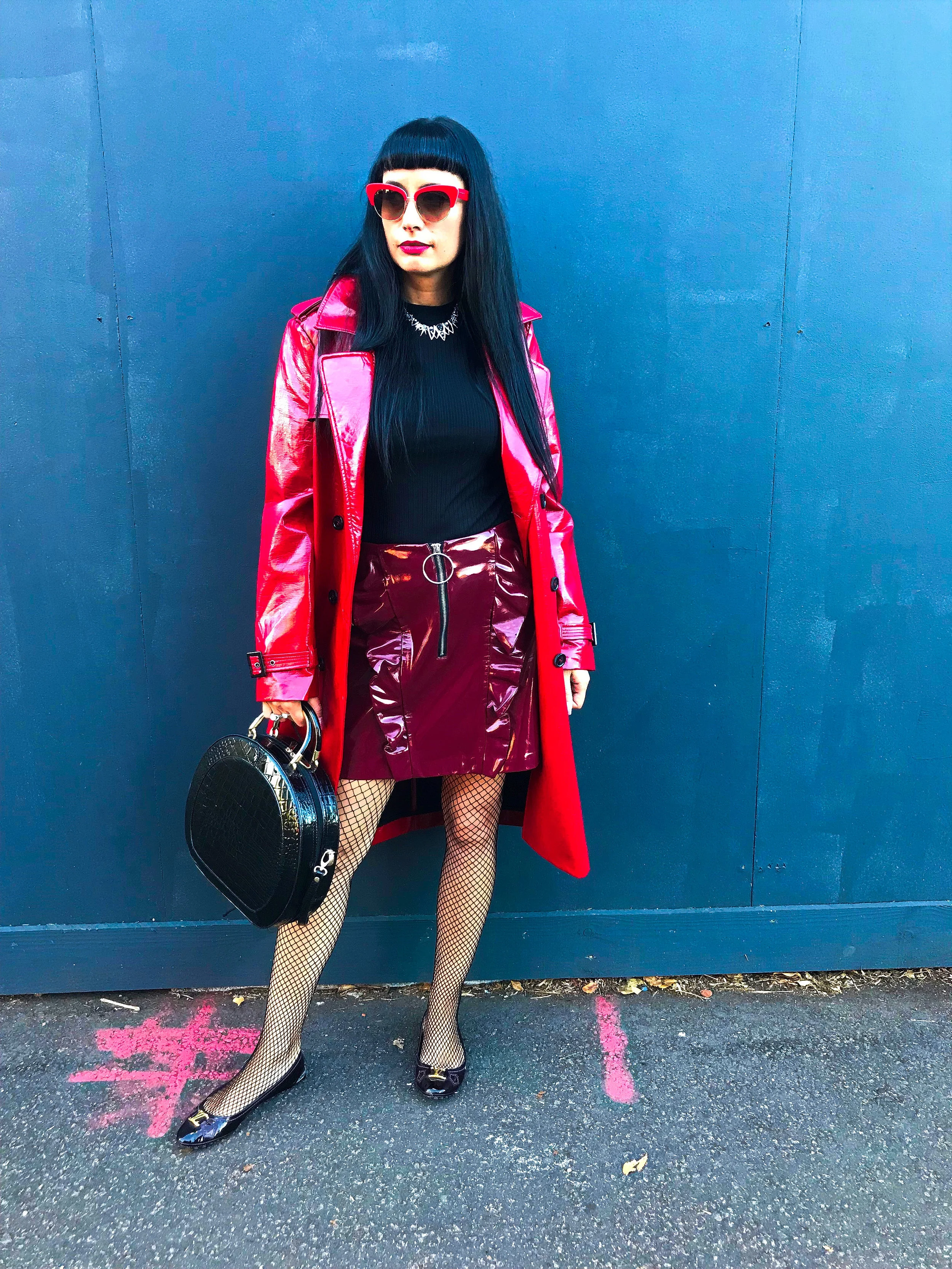 MANGO Burgundy Vinyl Skirt