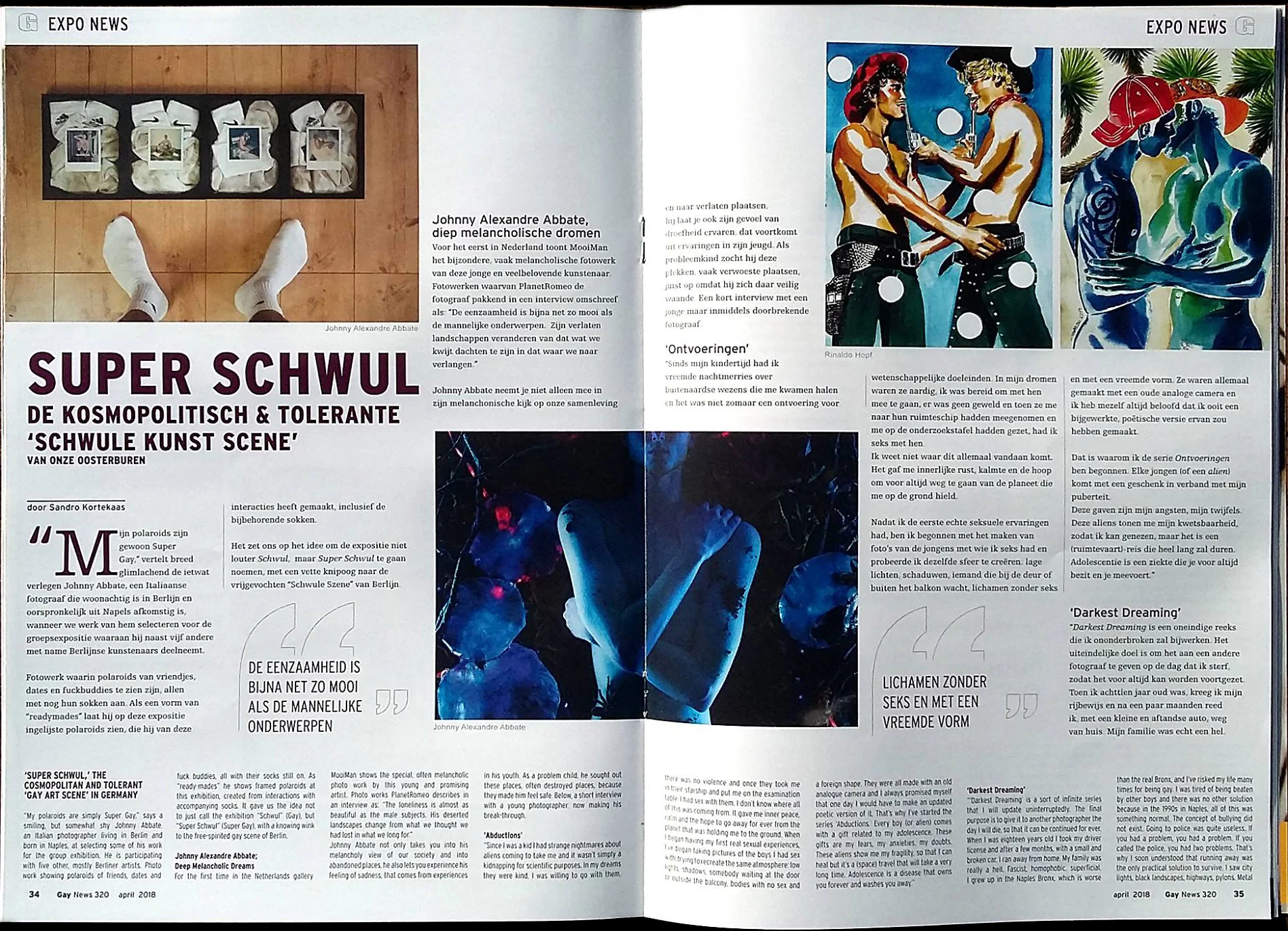 Article for the exhibition "Super Schwul" at MooiMan Gallery, Groningen, Netherlands. Issue 320, April 2018. http://www.gaynews.nl/