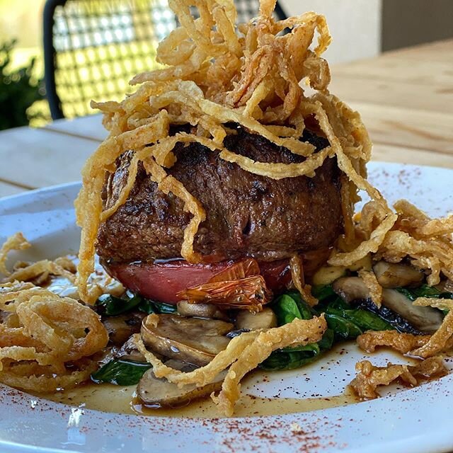 Tonight&rsquo;s Special: Our Certified Angus Bistro Filet served on top of saut&eacute;ed spinach and tomato along with onion strings and an ancho Chile Bernaise sauce $25