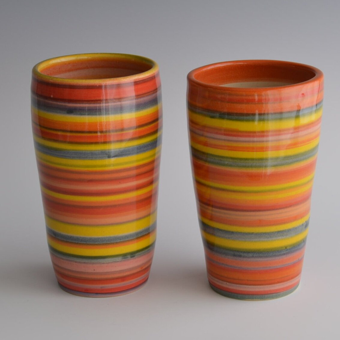 Tall Cups with Happy Stripes — Amy Brenner Pottery