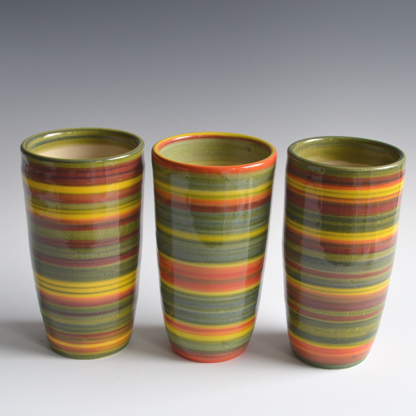 Tall Cups with Happy Stripes — Amy Brenner Pottery