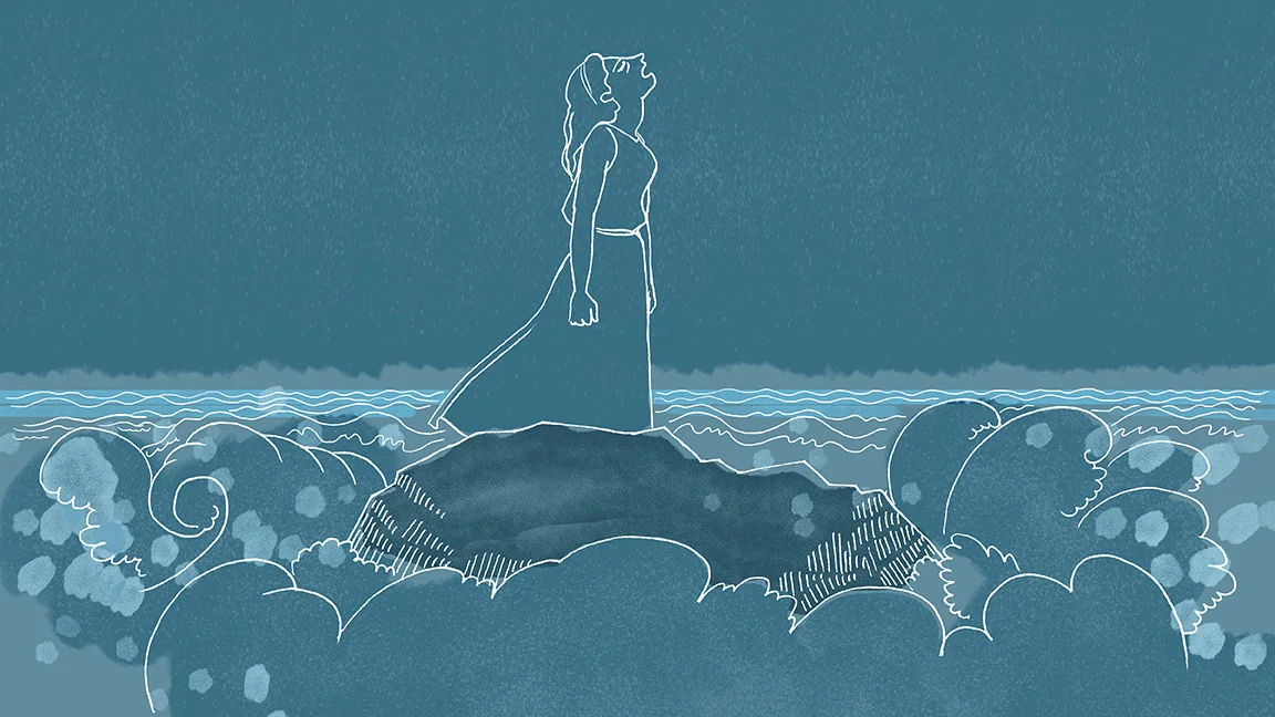Demeter beside the deep roaring ocean