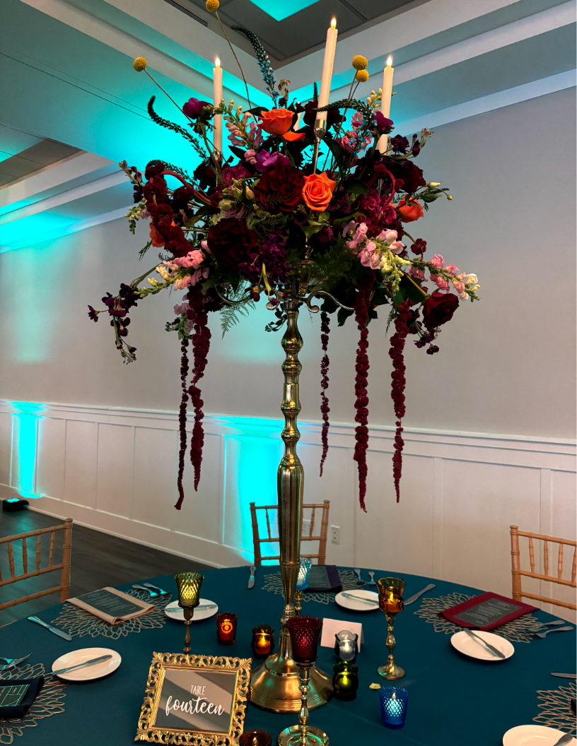 Gold Filigree Mirror table numbers for rent from Delicate Dishes LLC