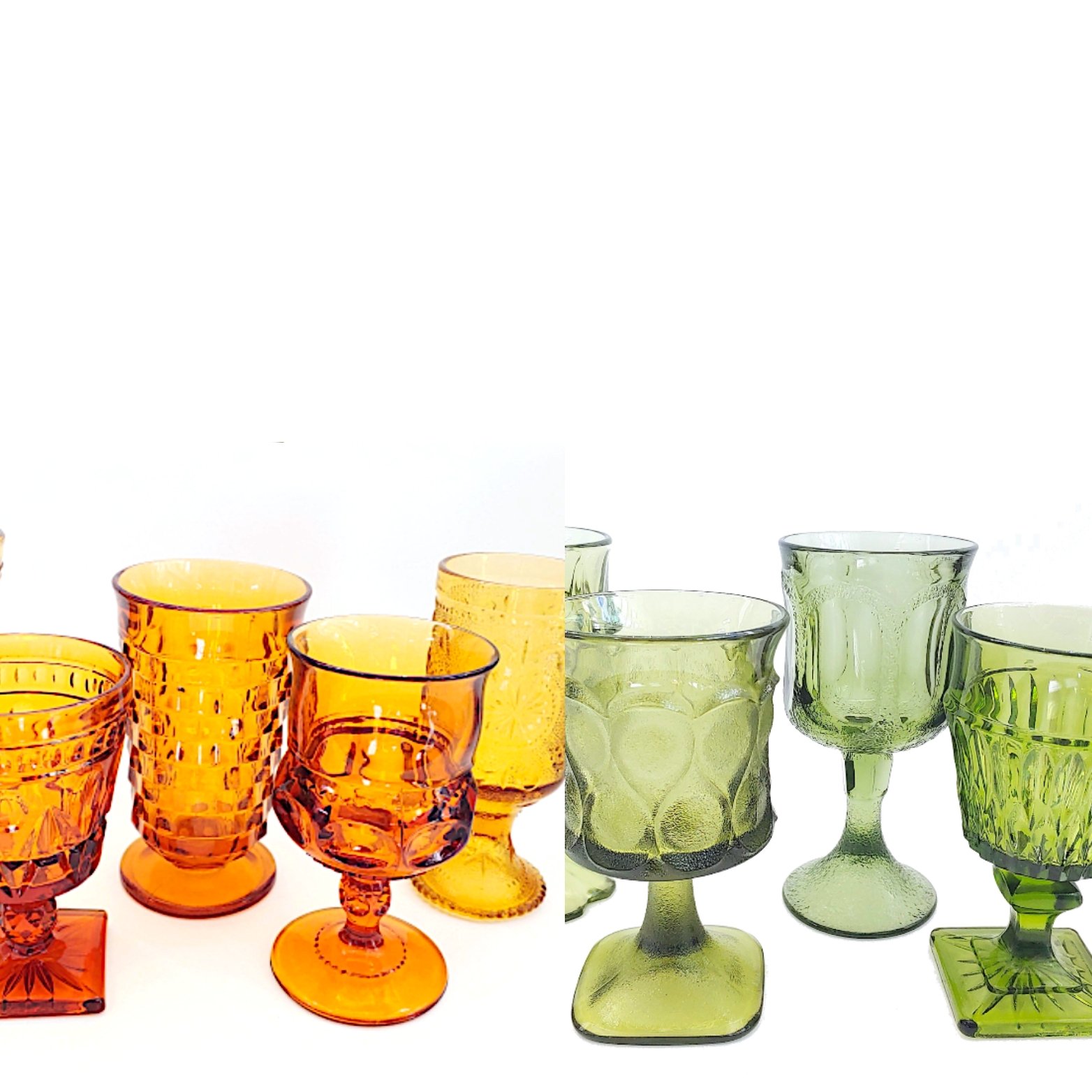 Mismatched Amber & Green Goblets Mix