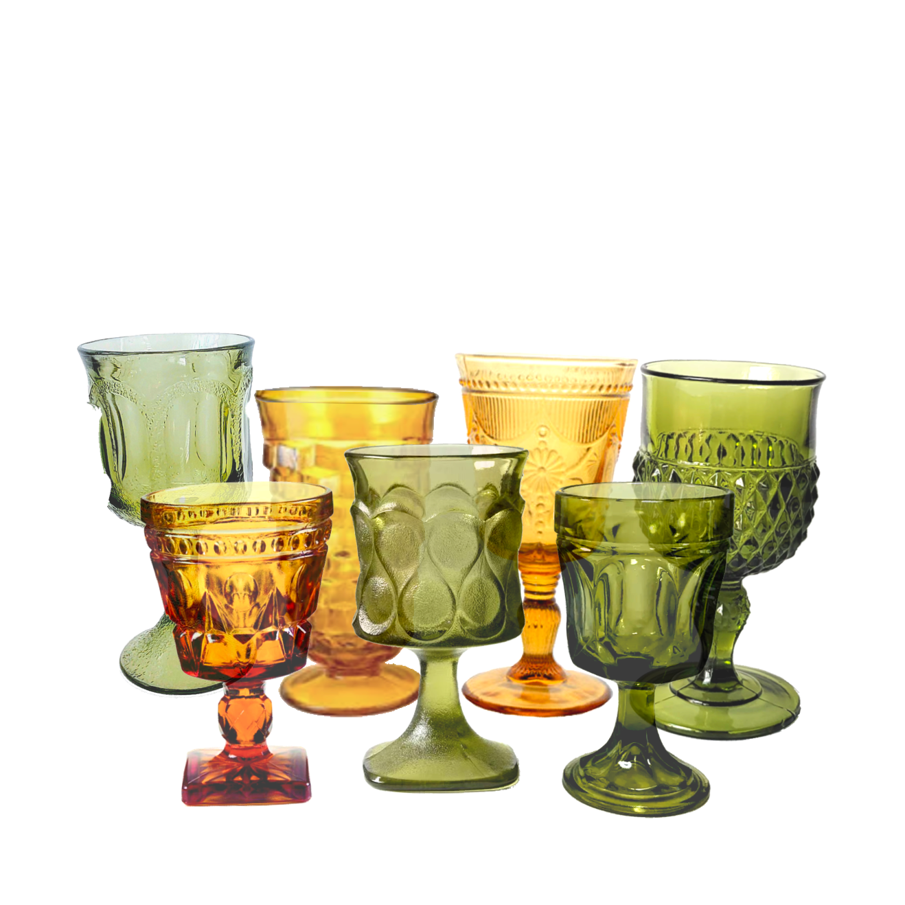 Mismatched Amber & Green Goblets Mix