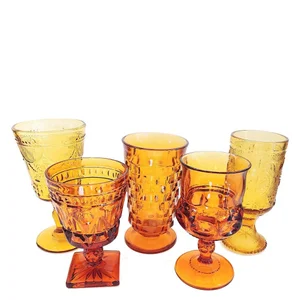 antique crystal wine glasses Set Of 6 Clear Wine Goblet Glasses 16Oz Gold Rimmed Design With Rhinestone Studded Stem 10"