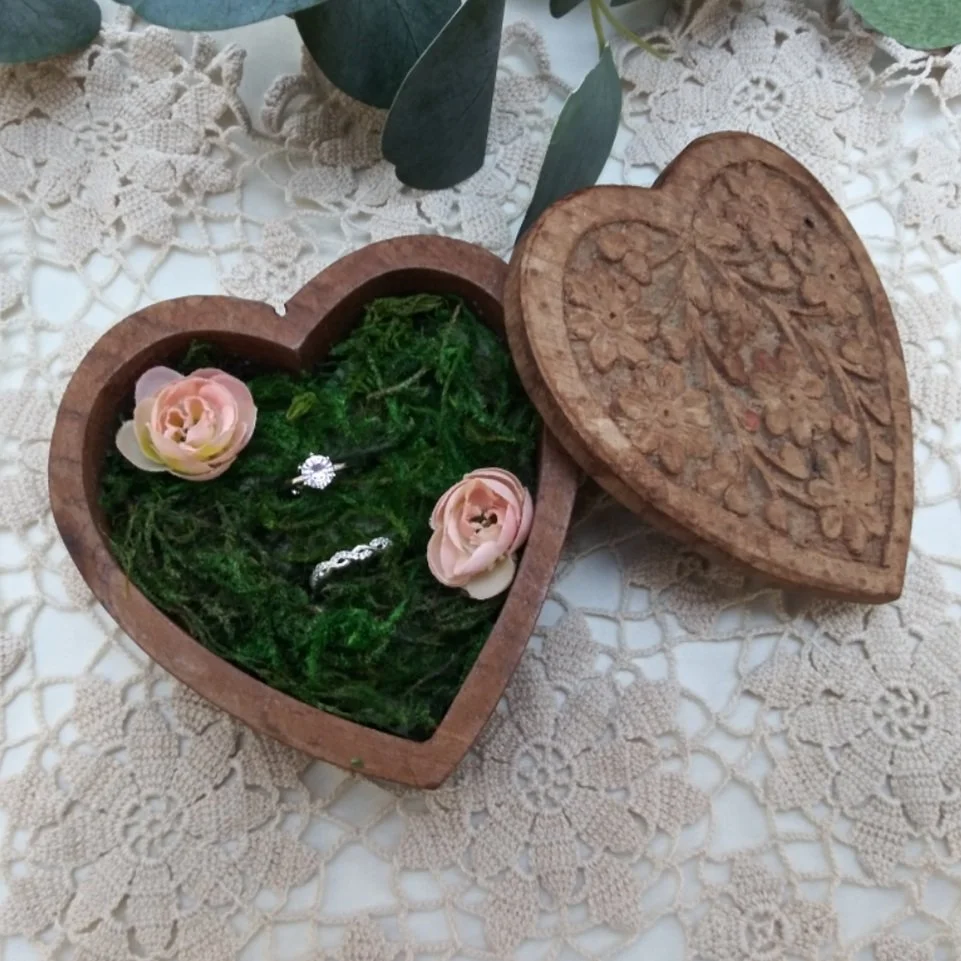 Carved Wood Heart Ring Display Box