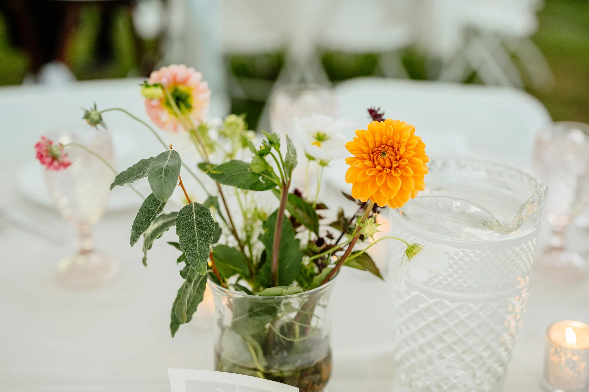 Clear Vintage Glass Water Pitchers for rent from Delicate Dishes LLC