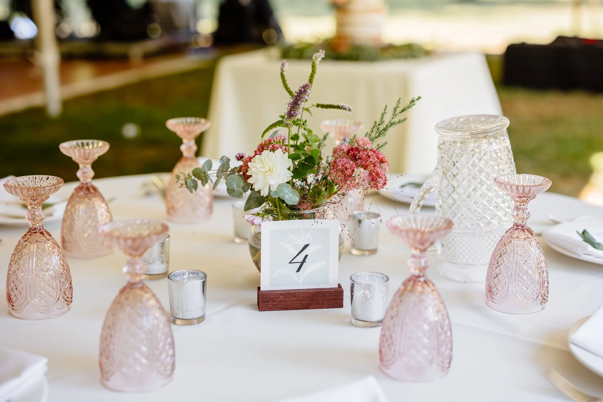 Blush Pink Carousel Goblets for rent from Delicate Dishes LLC