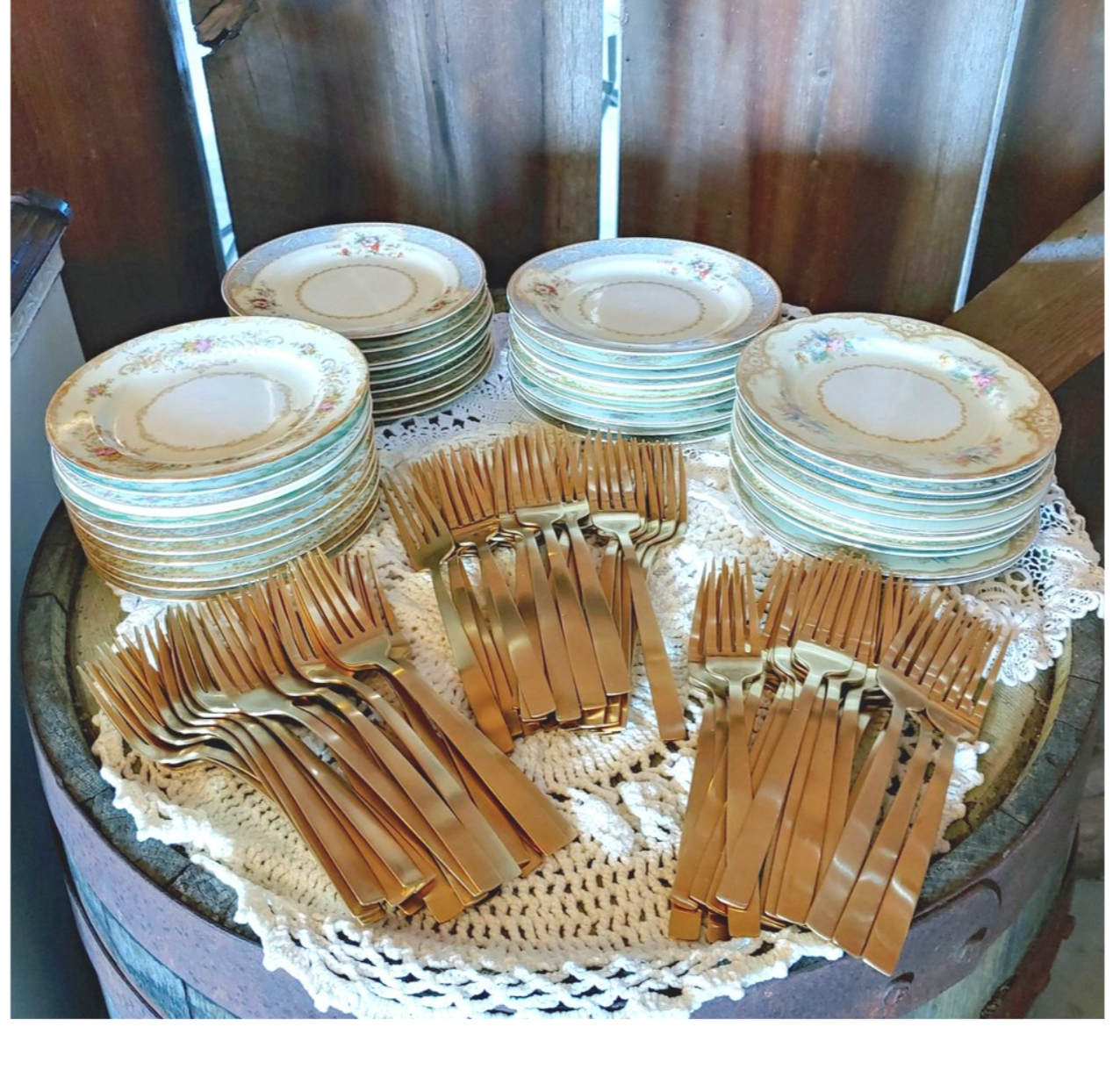 Brushed Gold Dessert Forks for rent from Delicate Dishes LLC