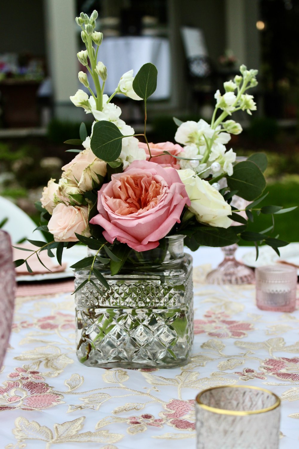 Square Vintage Glass Vases for rent from Delicate Dishes — Delicate Dishes LLC