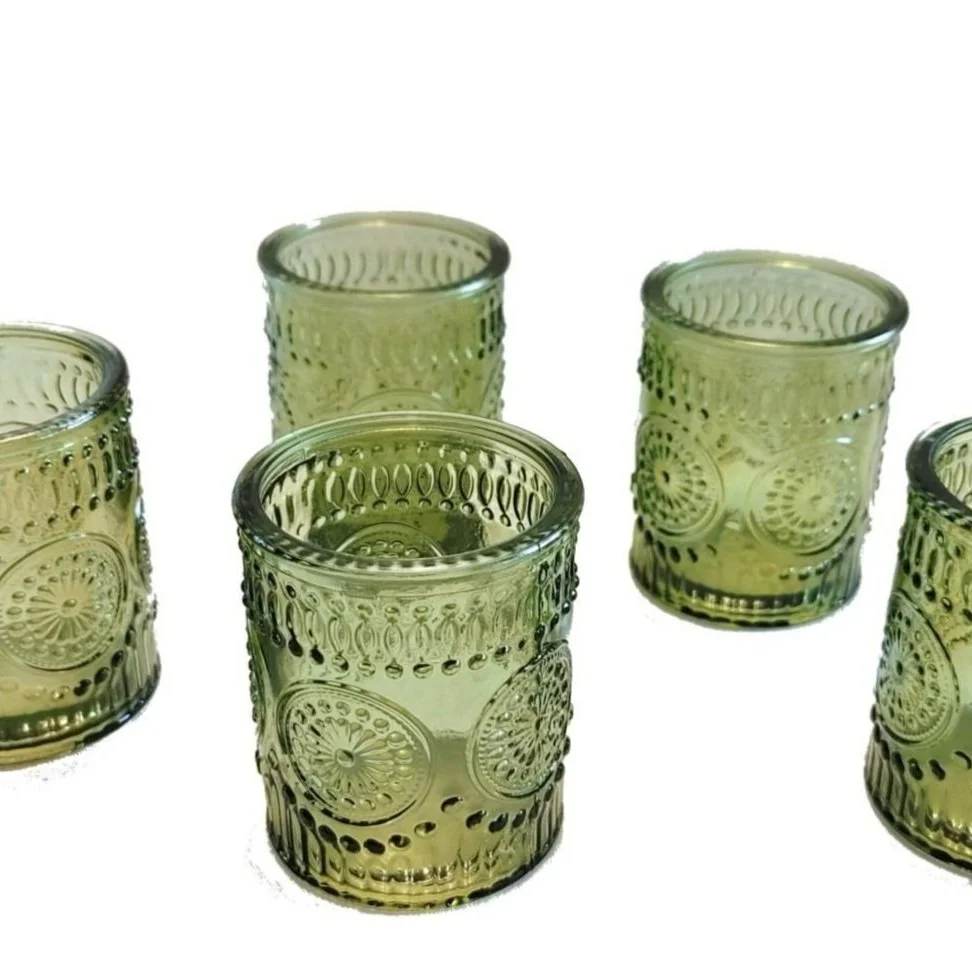 Olive Green Circle Glass Votive Holders