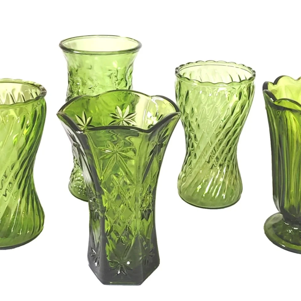 Mismatched Vintage Olive Green Glass Vases — Delicate Dishes LLC