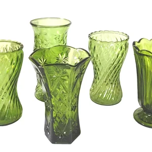 Mismatched Vintage Olive Green Glass Vases — Delicate Dishes LLC