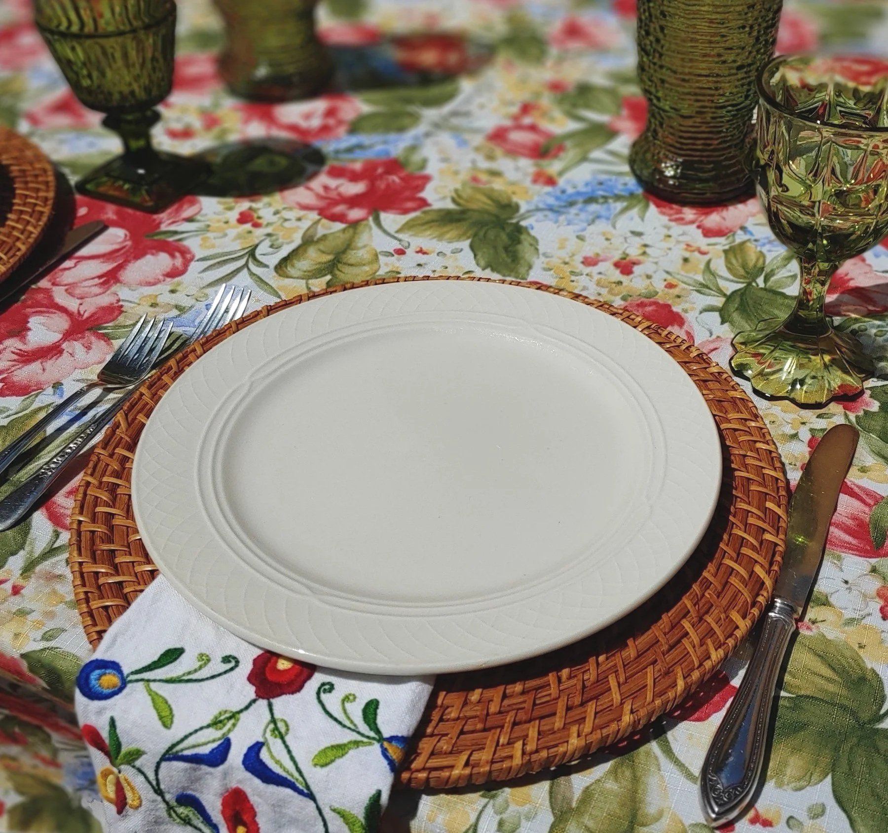 13” Rattan Wicker Charger for rent from Delicate Dishes LLC
