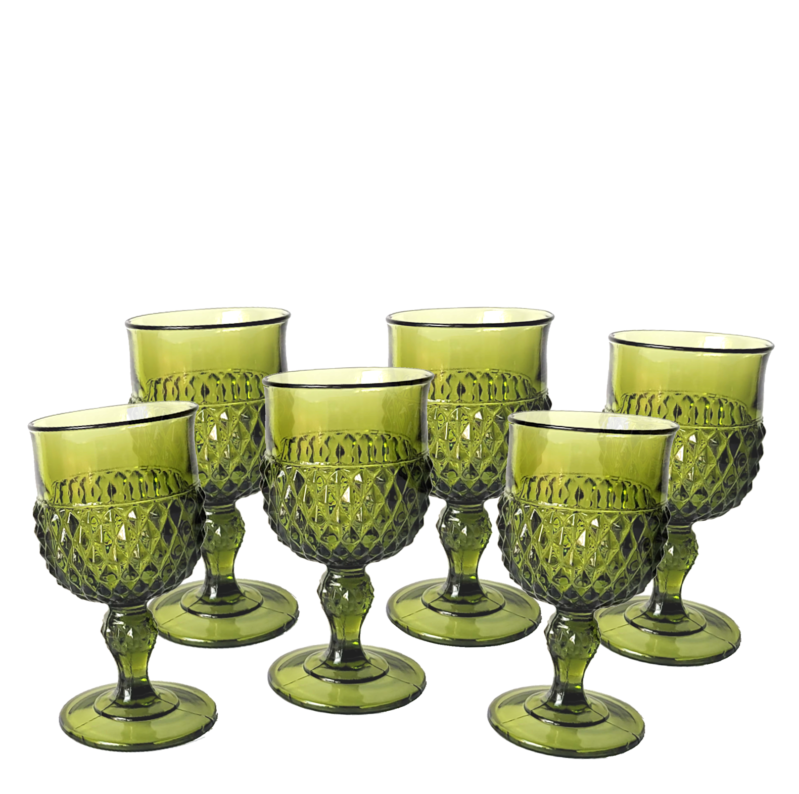 Olive Green Diamond Point Goblets