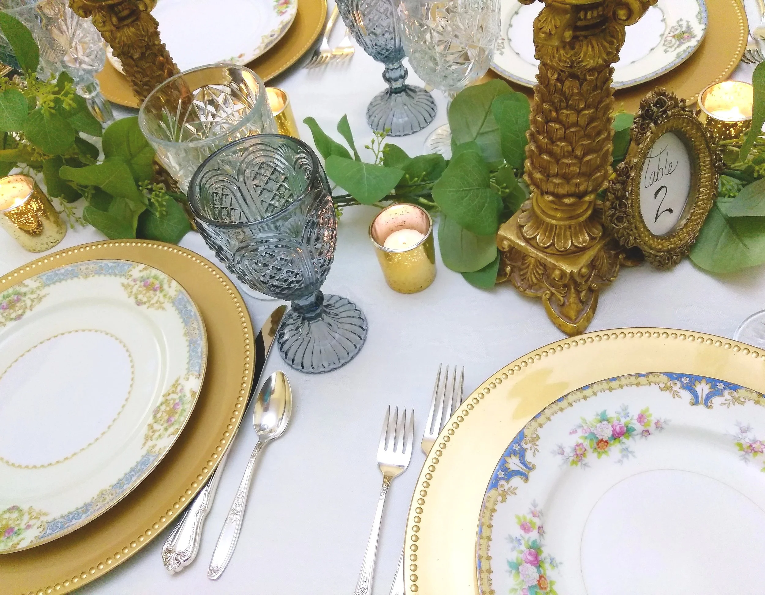 Blue Carousel Goblets for rent from Delicate Dishes LLC