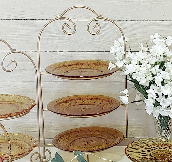 Vintage mismatched colored glass dishes & plates for rent from Delicate Dishes LLC