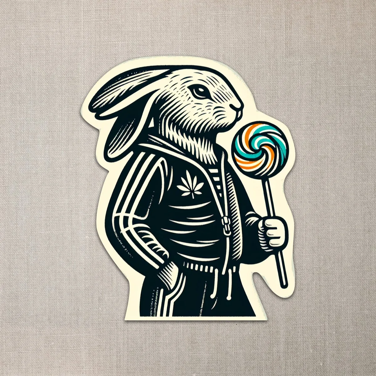Rabbit wearing a Track Suit Licking a Lollipop Sticker