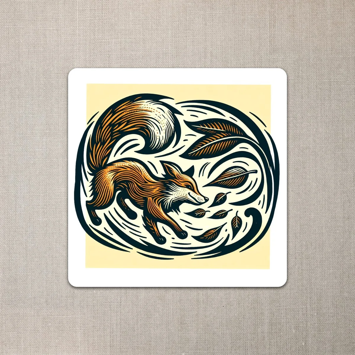 Fox Playing with Leaves, Wildlife Sticker