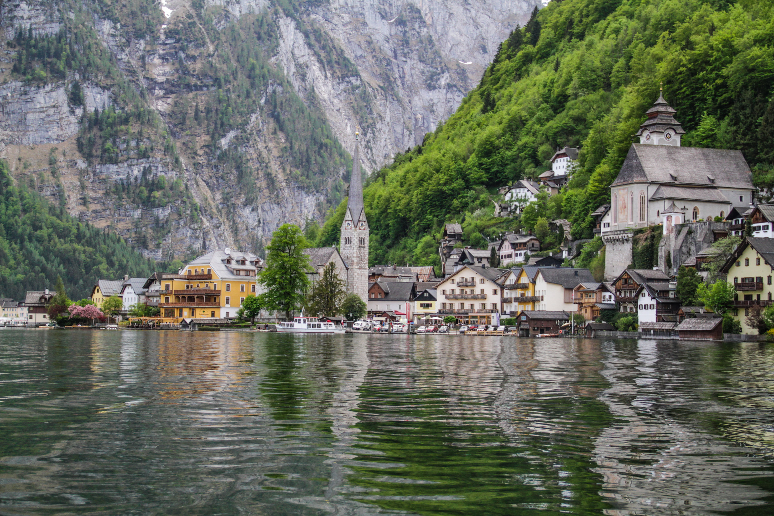 Reflections of the old houses in the lake