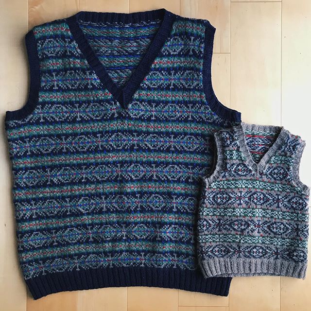 More on the sweater vests, because I knit them in 2015, so in Instagram years, that&rsquo;s like a lifetime! 🔹

Joe&rsquo;s sweater vest was knit first, and it was a surprise. It was back in the days when I was working full time so I would hide it i