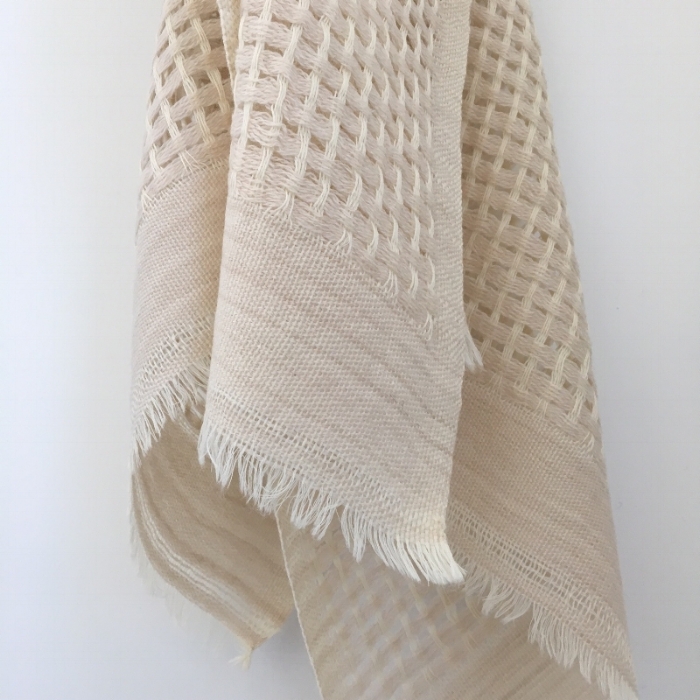 Light airy open weave scarf in sand and chalk
