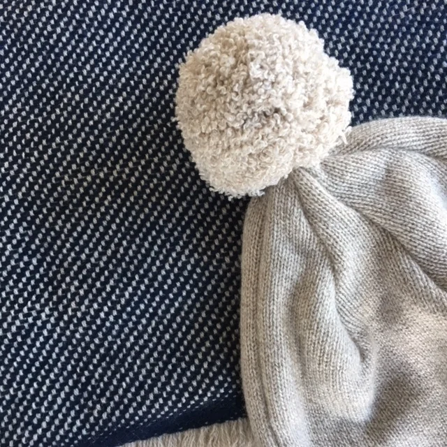Pom Pom Hat in Oatmeal and Indigo Scarf