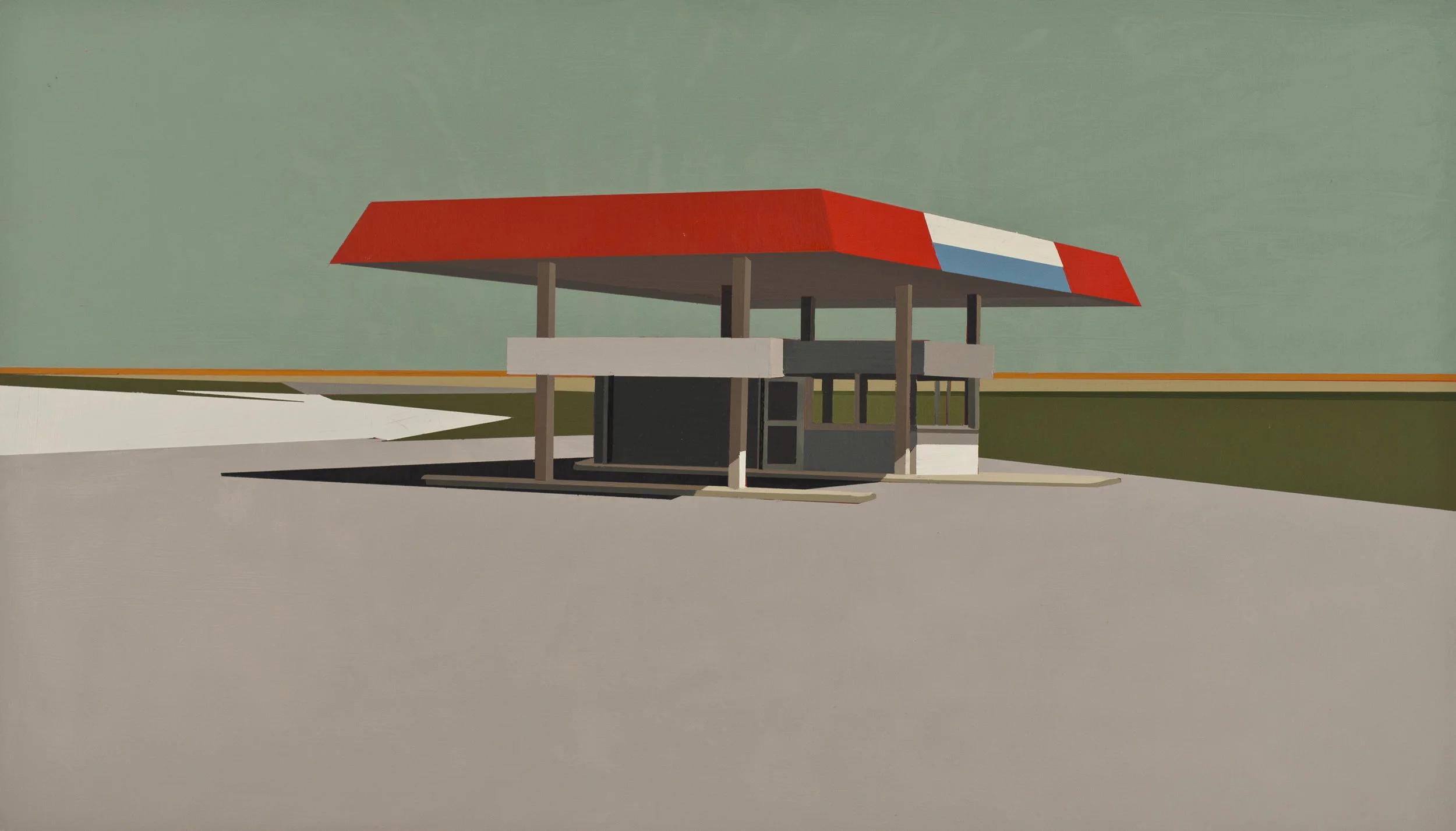 SUMMER GREY GAS STATION IN PATINA BLUE oil on panel | 12" x 21" 2012