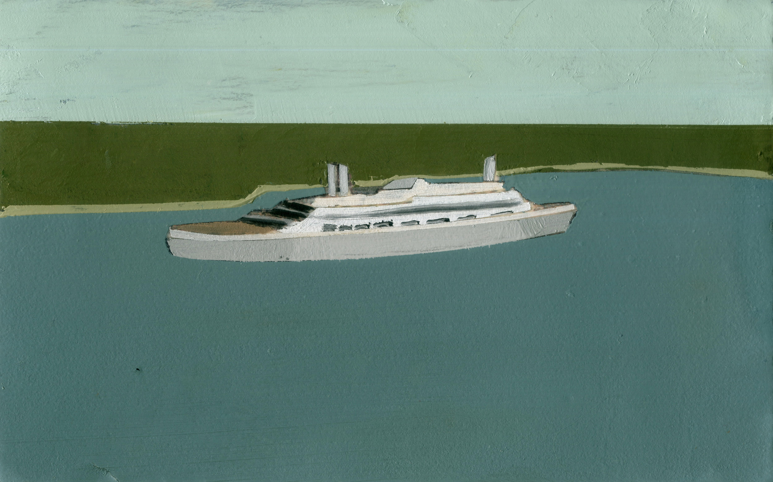      BILLET-DOUX: S.S. ROTTERDAM       4.5”x6” | Clear acrylic gesso and oil on postcard | 2014    