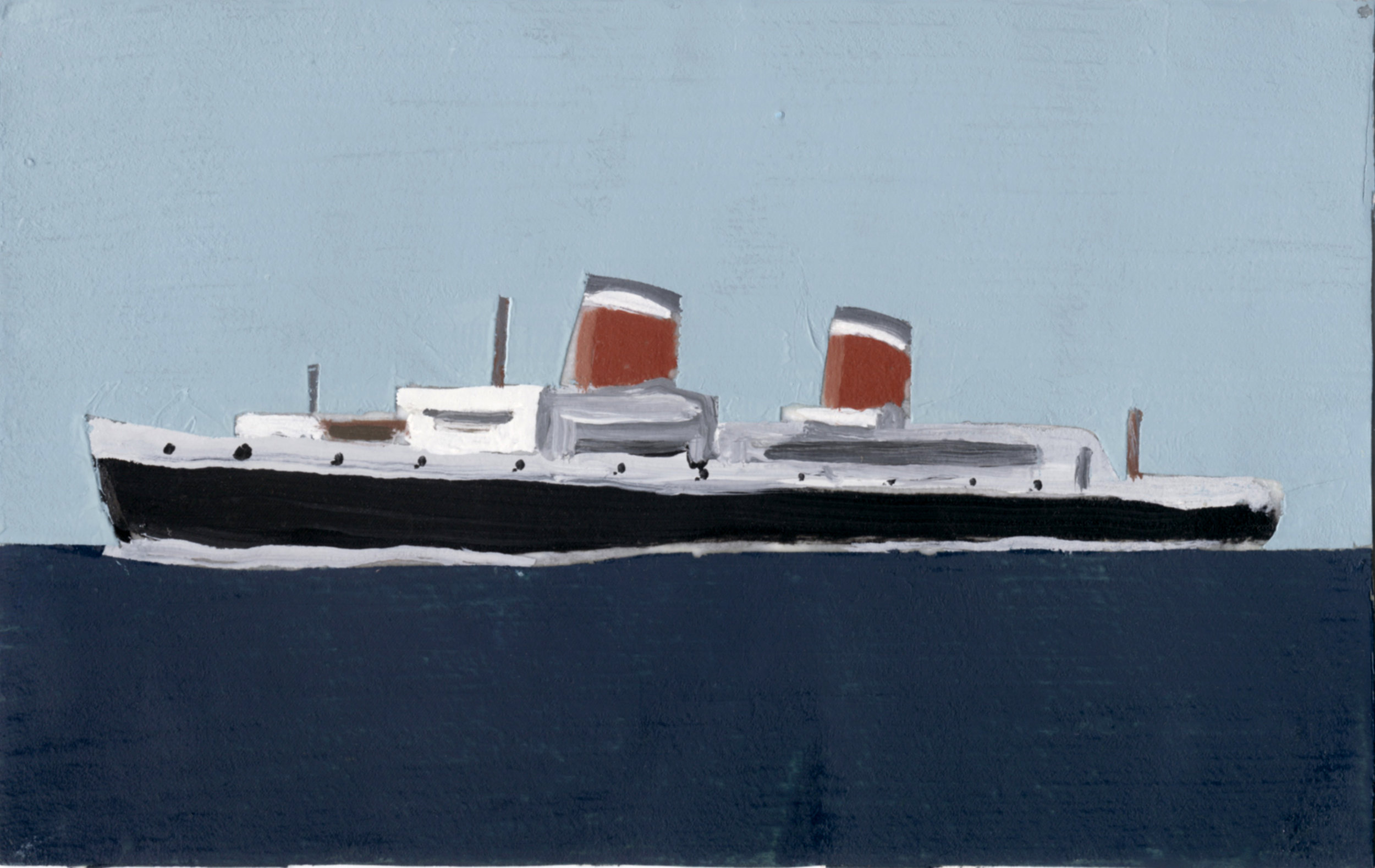   BILLET-DOUX: S.S. UNITED STATES    4.5”x6” | Clear acrylic gesso and oil on postcard | 2014    