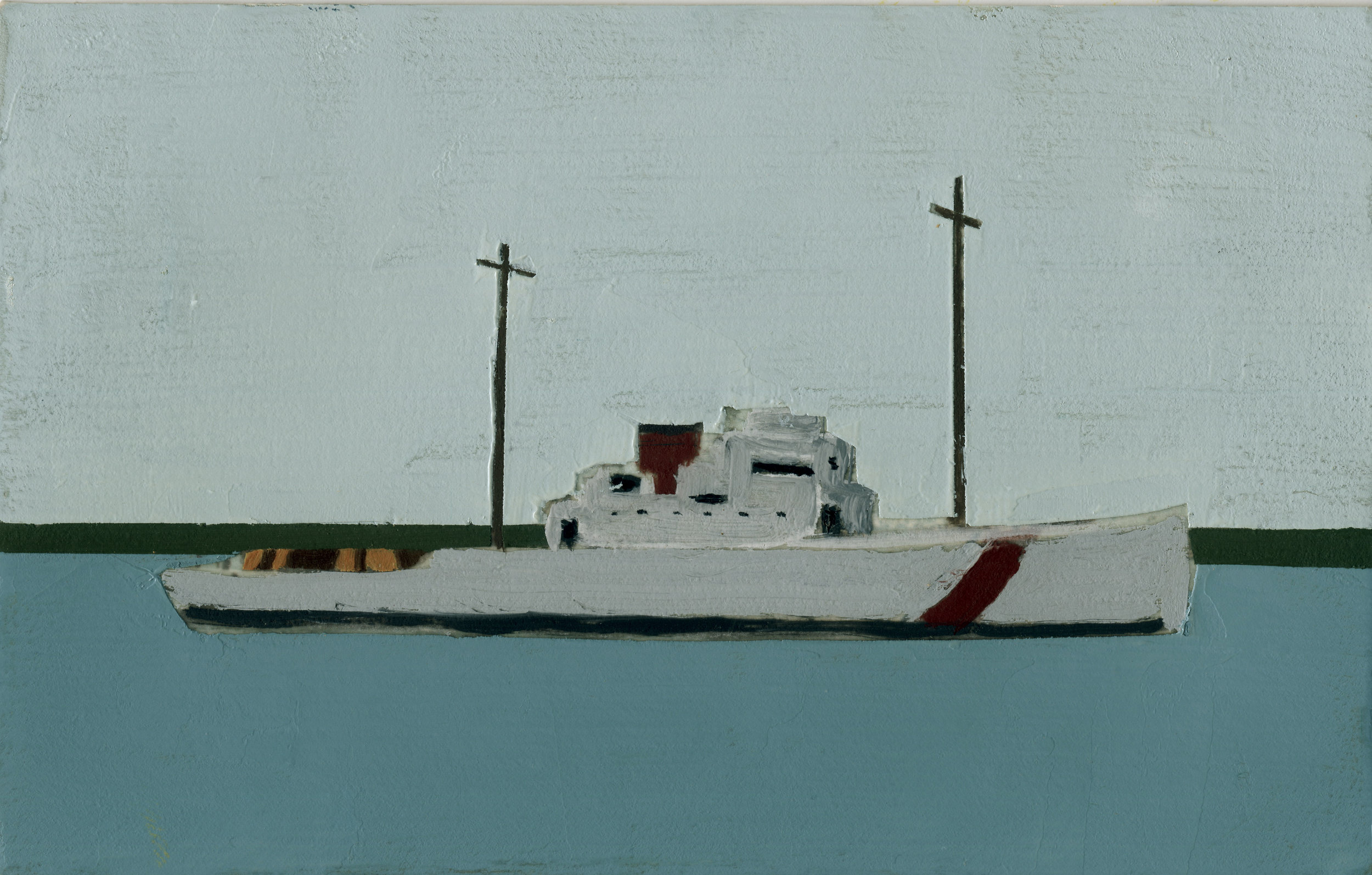   BILLET-DOUX: USCGC ACUSHNET    4.5”x6” | Clear acrylic gesso and oil on postcard | 2014    