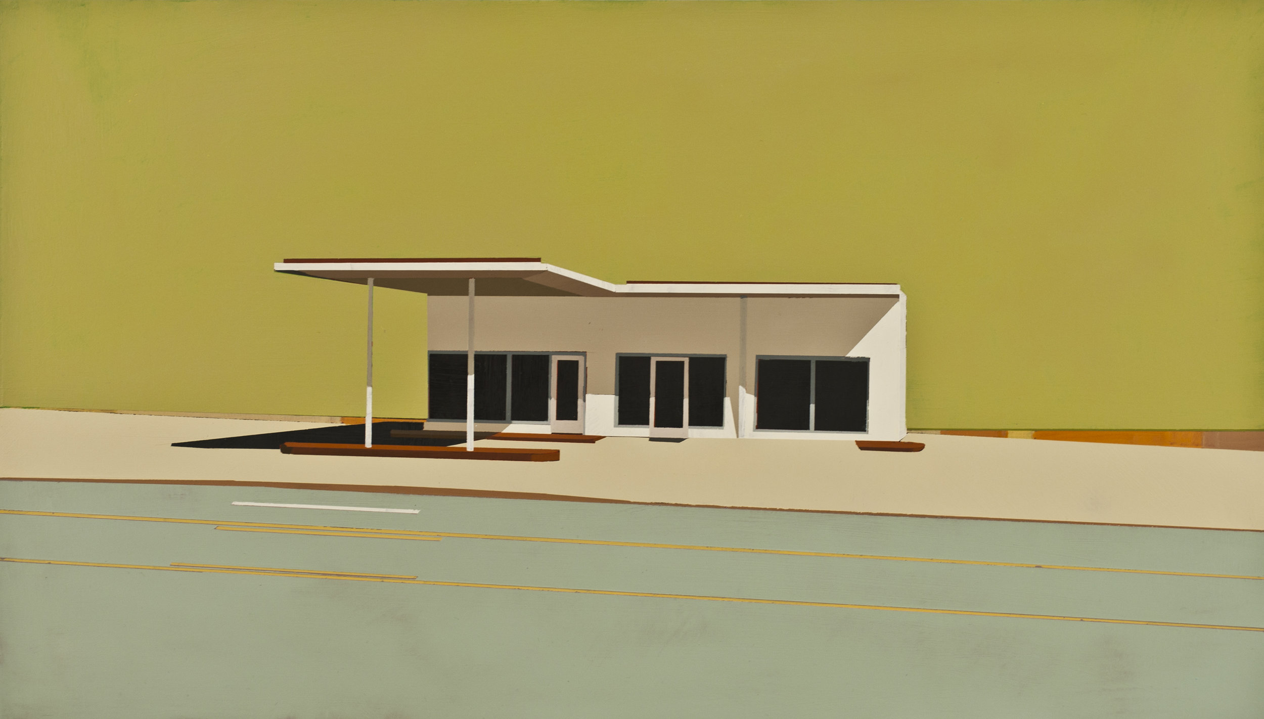    SUNDAY TIMES GAS STATION IN SPINEY SEA URCHIN      oil on panel | 12"&nbsp;x 21" &nbsp; 2012  