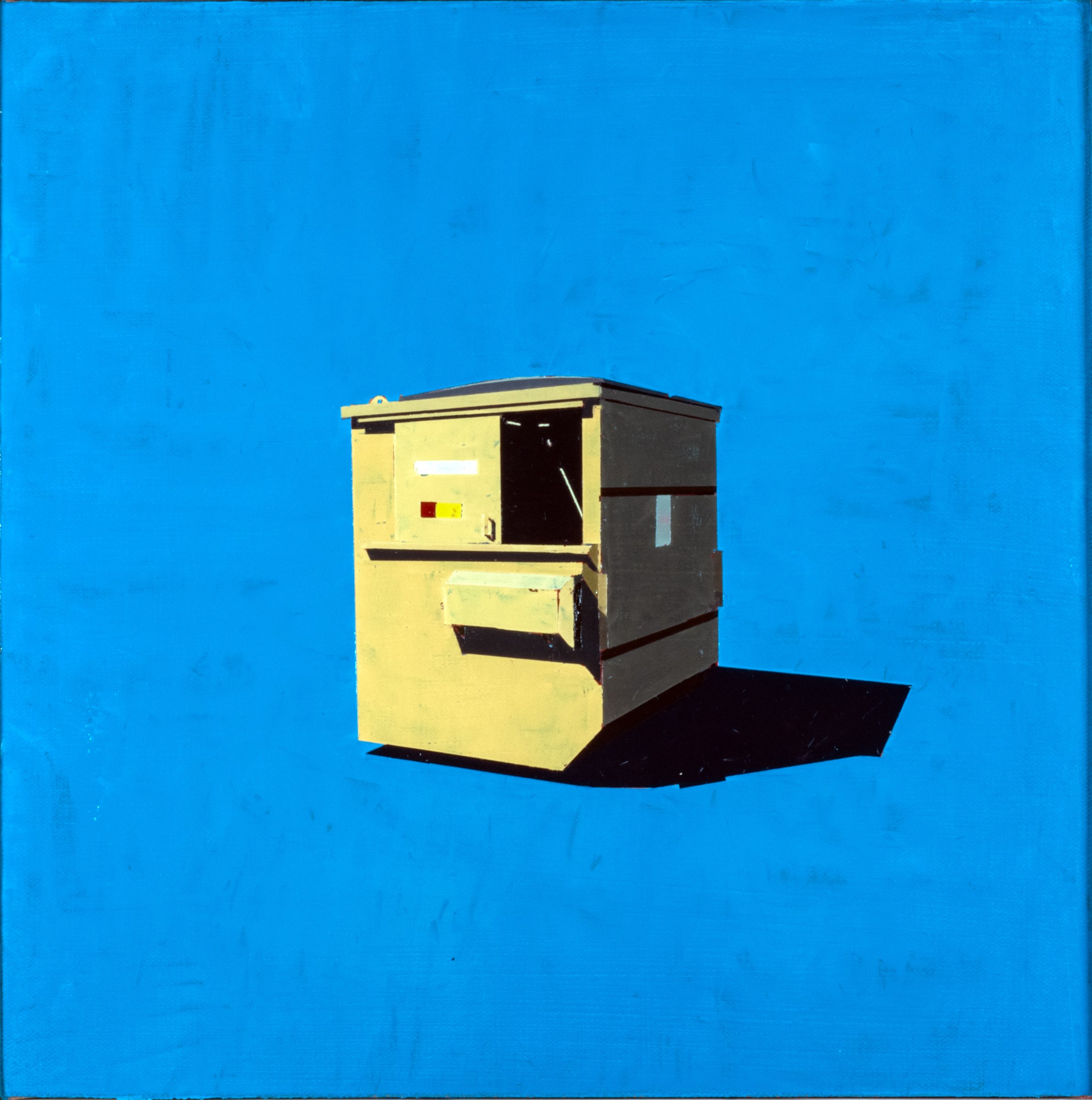   MARBLEHEAD GOLD DUMPSTER IN CARIBBEAN BLUE WATER    oil on canvas | 14.75” x 14.75” | 2023    