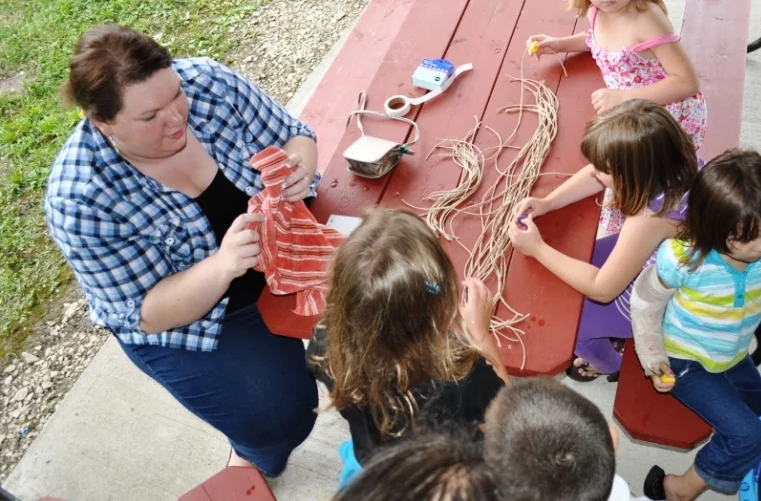 Working with kids at a Vacation Bible School, held at our church. Lots of fun, lots of work! 