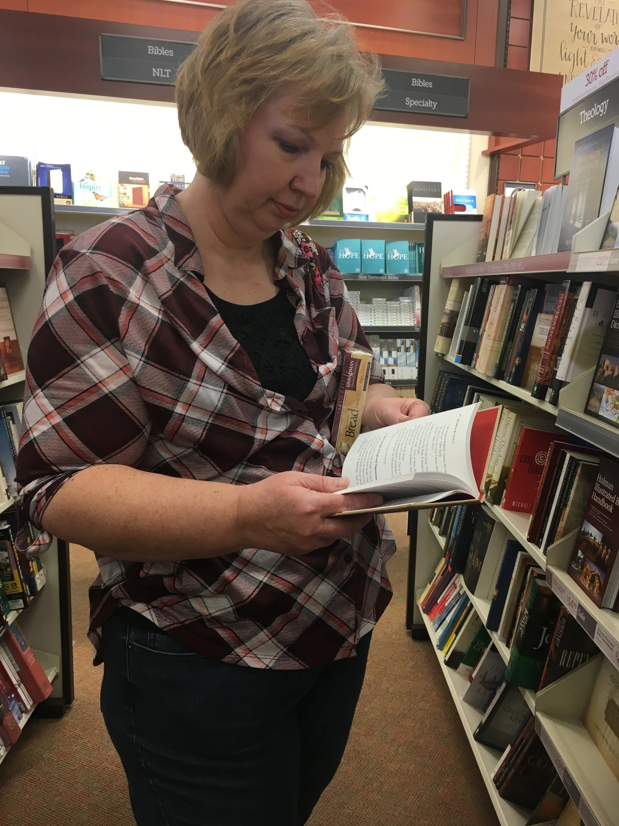 My pretty Mama, perusing some books at LIfeway. 
