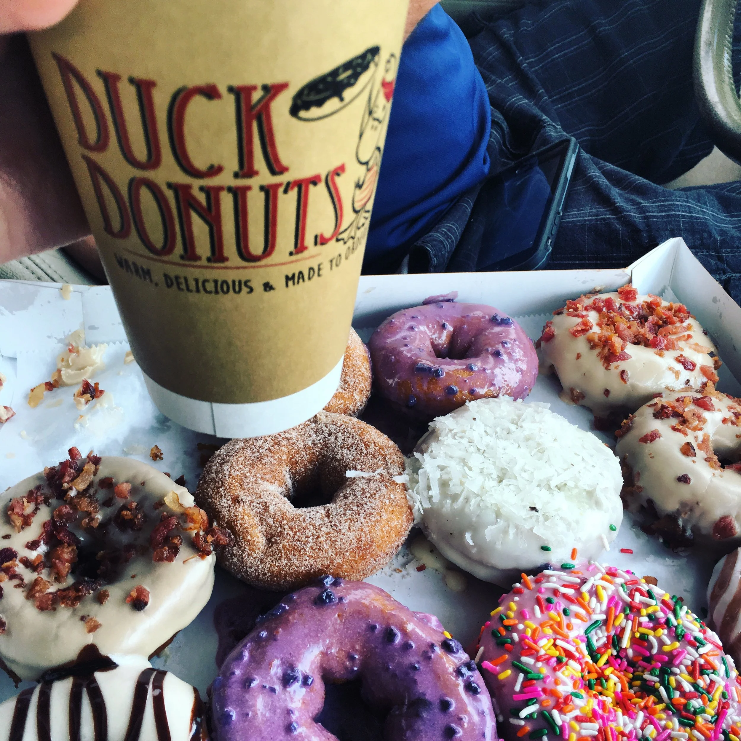 Living the high life - dark roast coffee and all that donut deliciousness! 