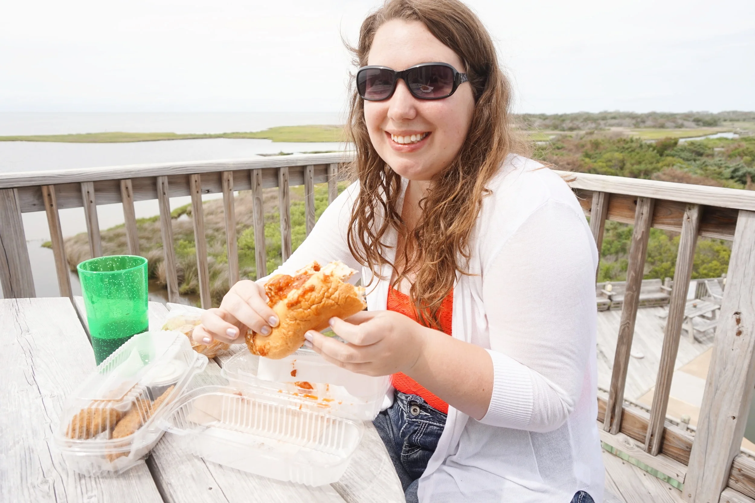 My beautiful sister enjoying the special of the day, Chicken Parm. She loved it! 
