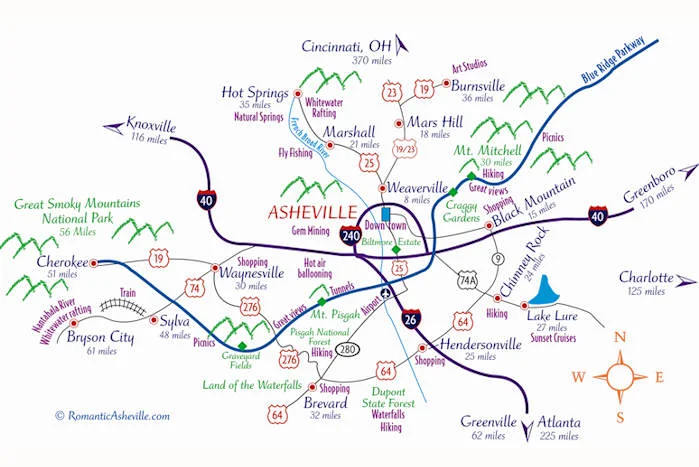 Map from romanticasheville.com