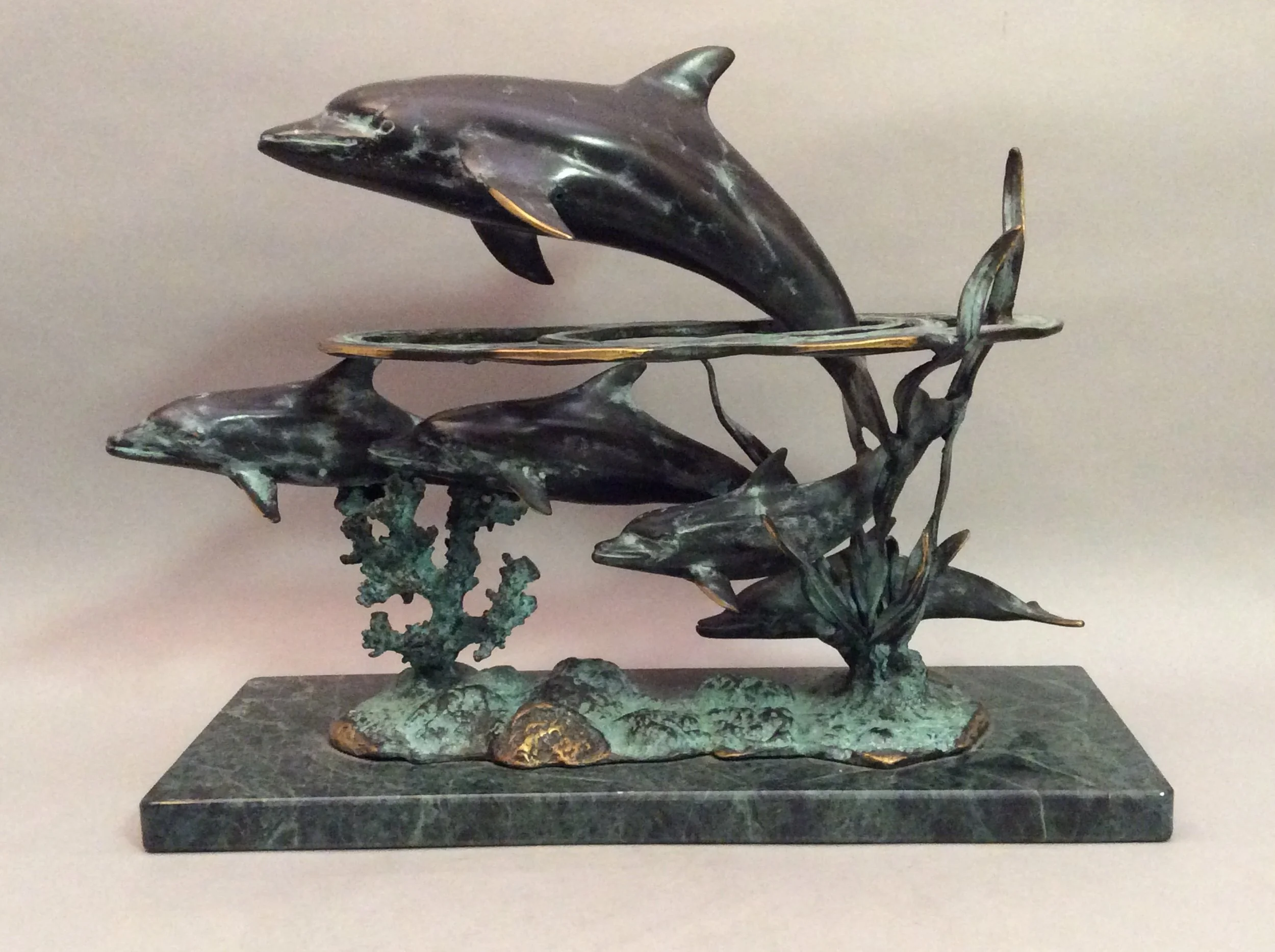 Brass Dolphin School Sculpture