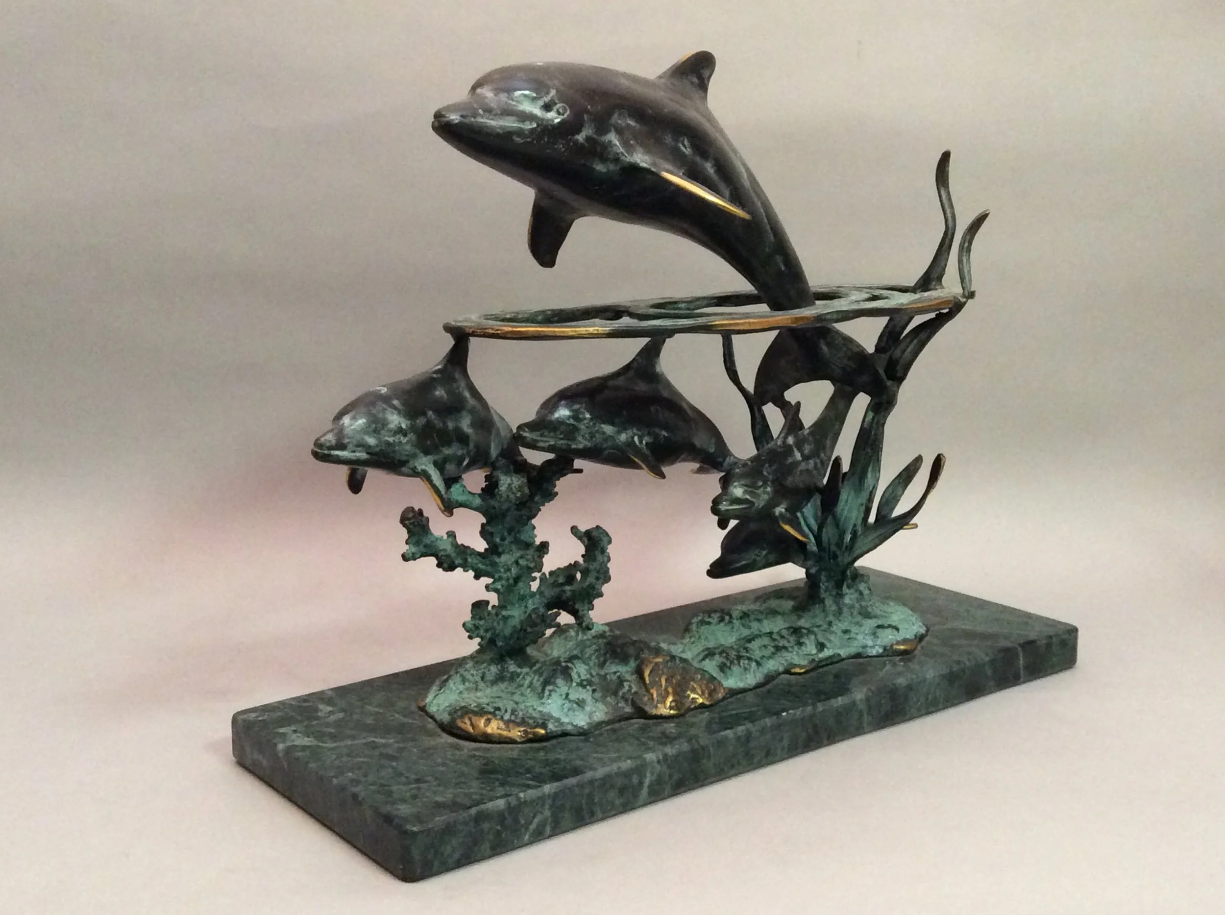 Brass Dolphin School Sculpture