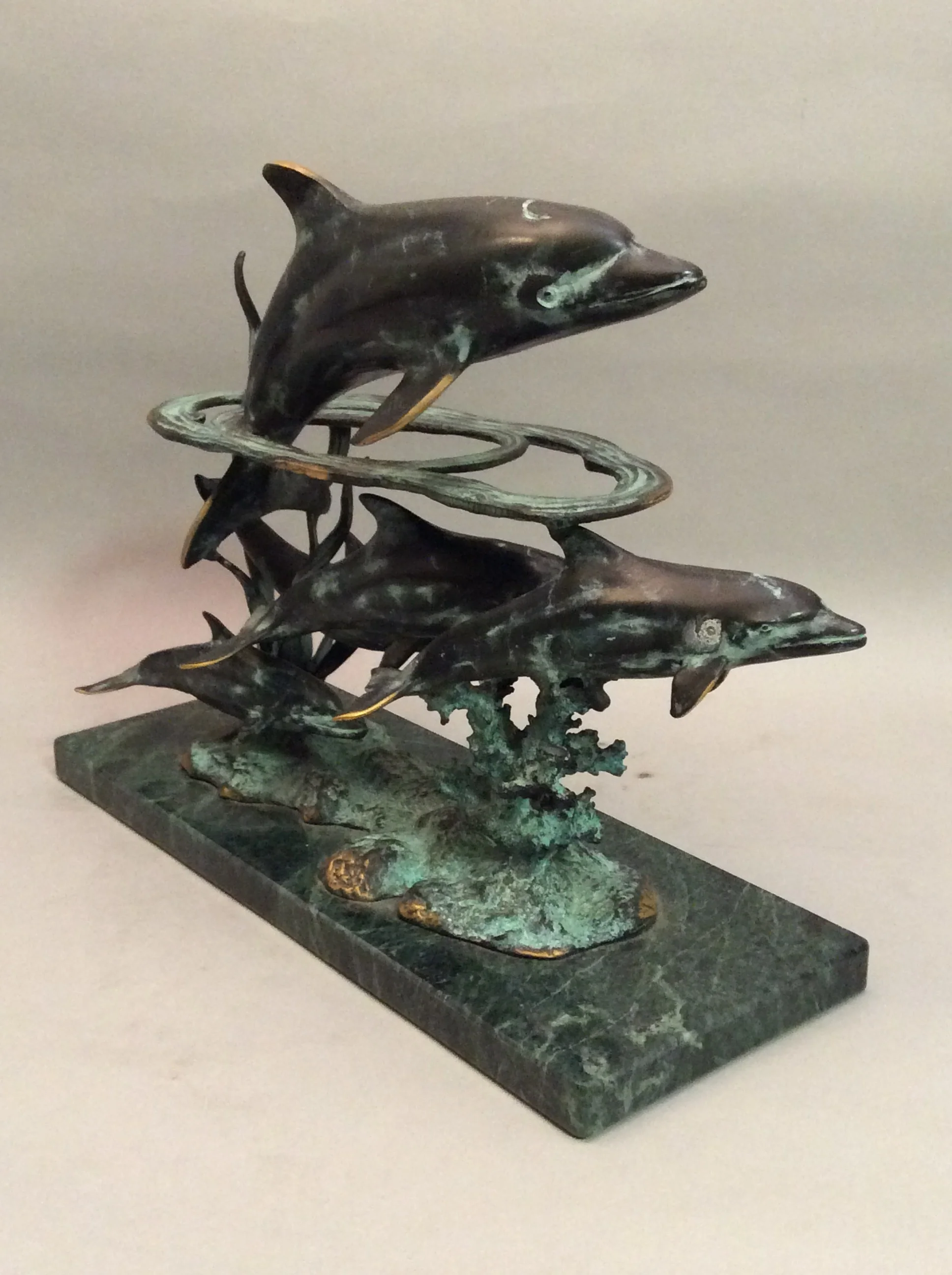 Brass Dolphin School Sculpture