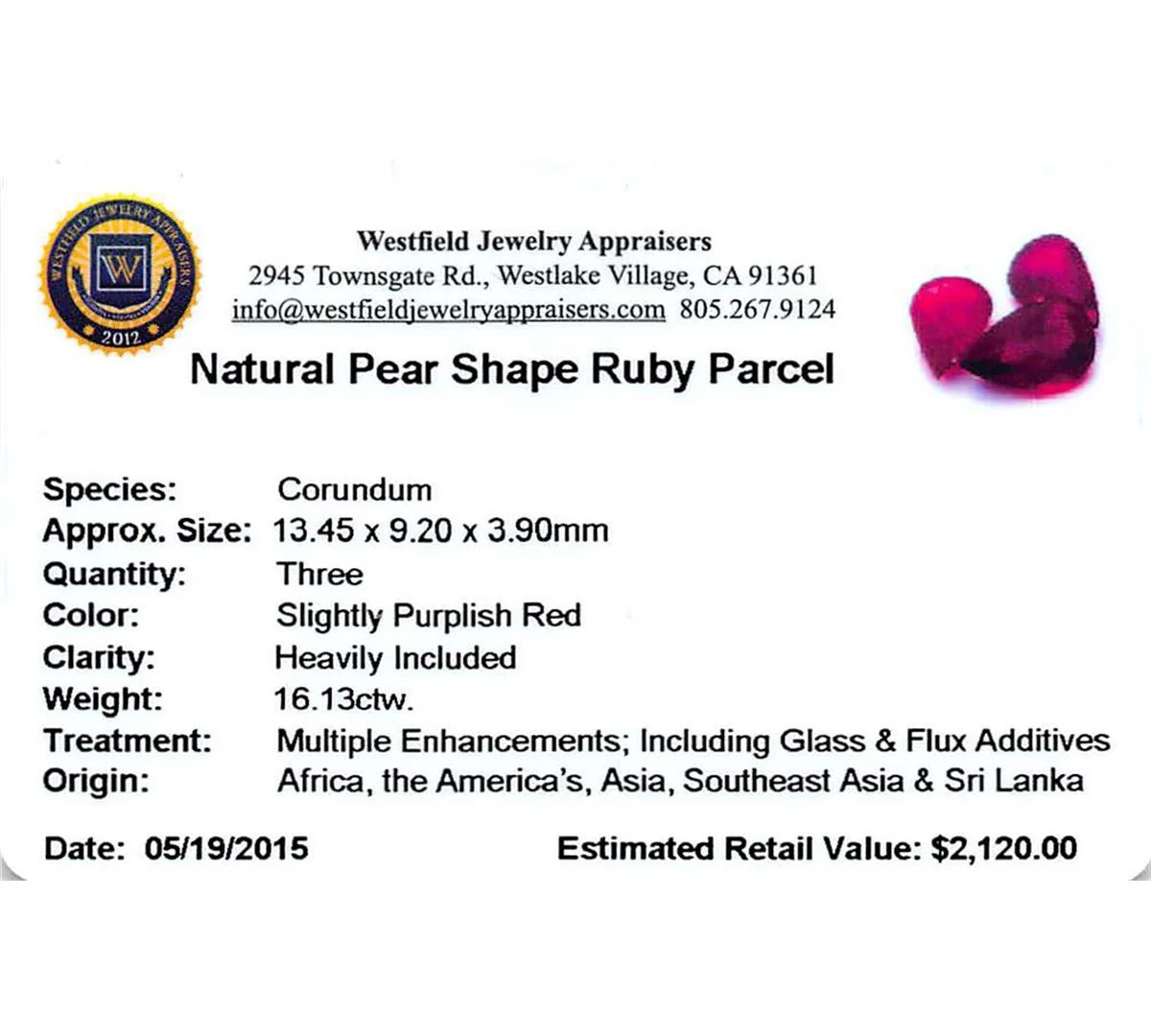 Three Pear Shaped Rubies