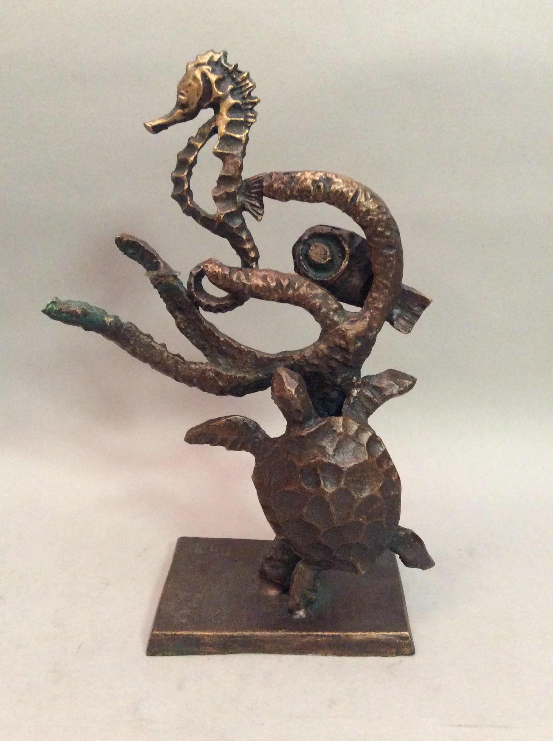 Contemporary Seahorse And Turtle Figurine