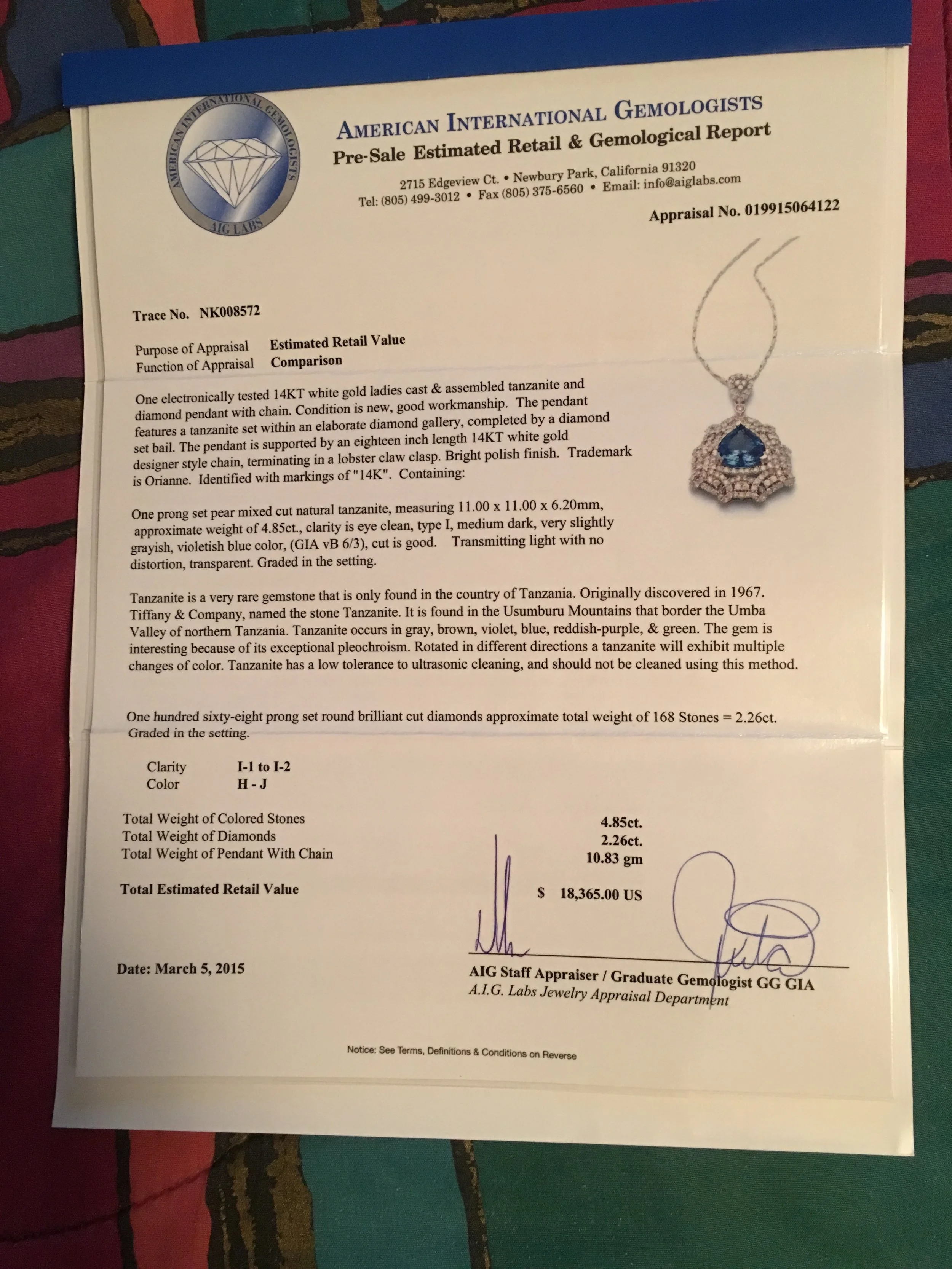 Tanzanite And Diamond Pendant