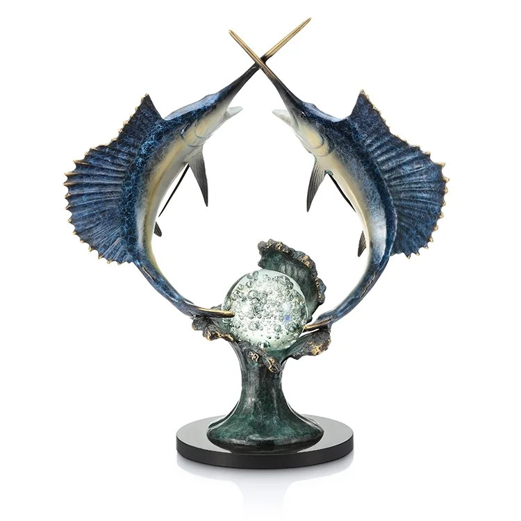 Brass Underwater Duel Sailfish Sculpture