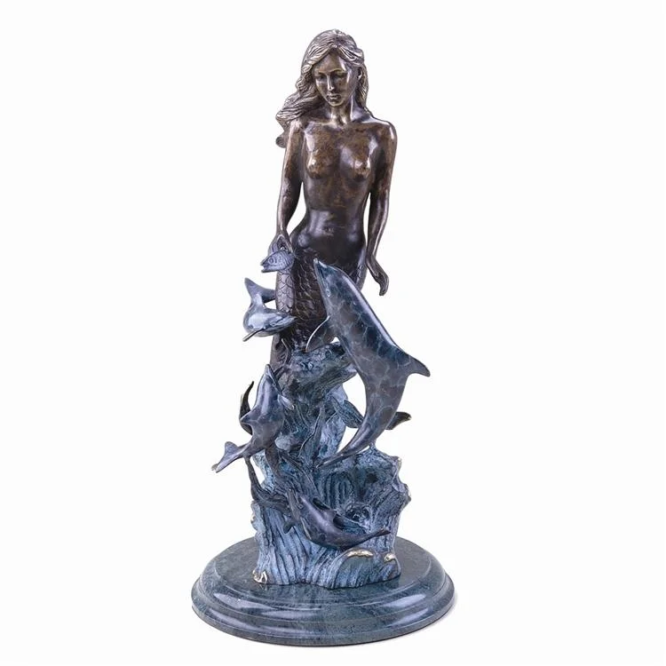 Brass Mermaid And Dolphin Sculpture
